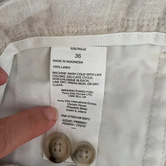 Perry Ellis drawstring easy mens cream linen pants size 36 relaxed natural loose - Picture 6 of 6
